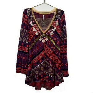Free People V neck Multicolor Tunic Sweater…